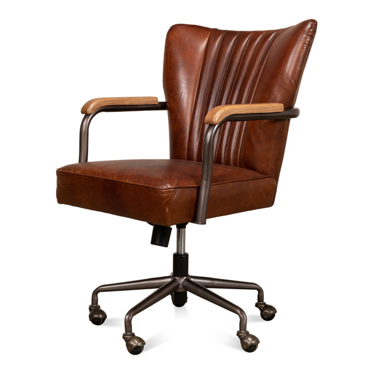 Sarreid Parker Vintage Cigar Leather Swivel Office Chair